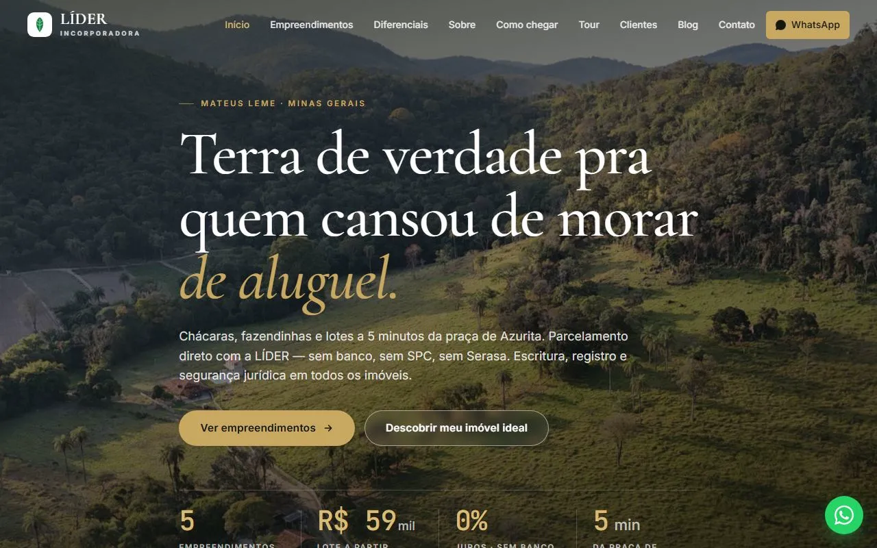 Site da Líder Incorporadora no ar