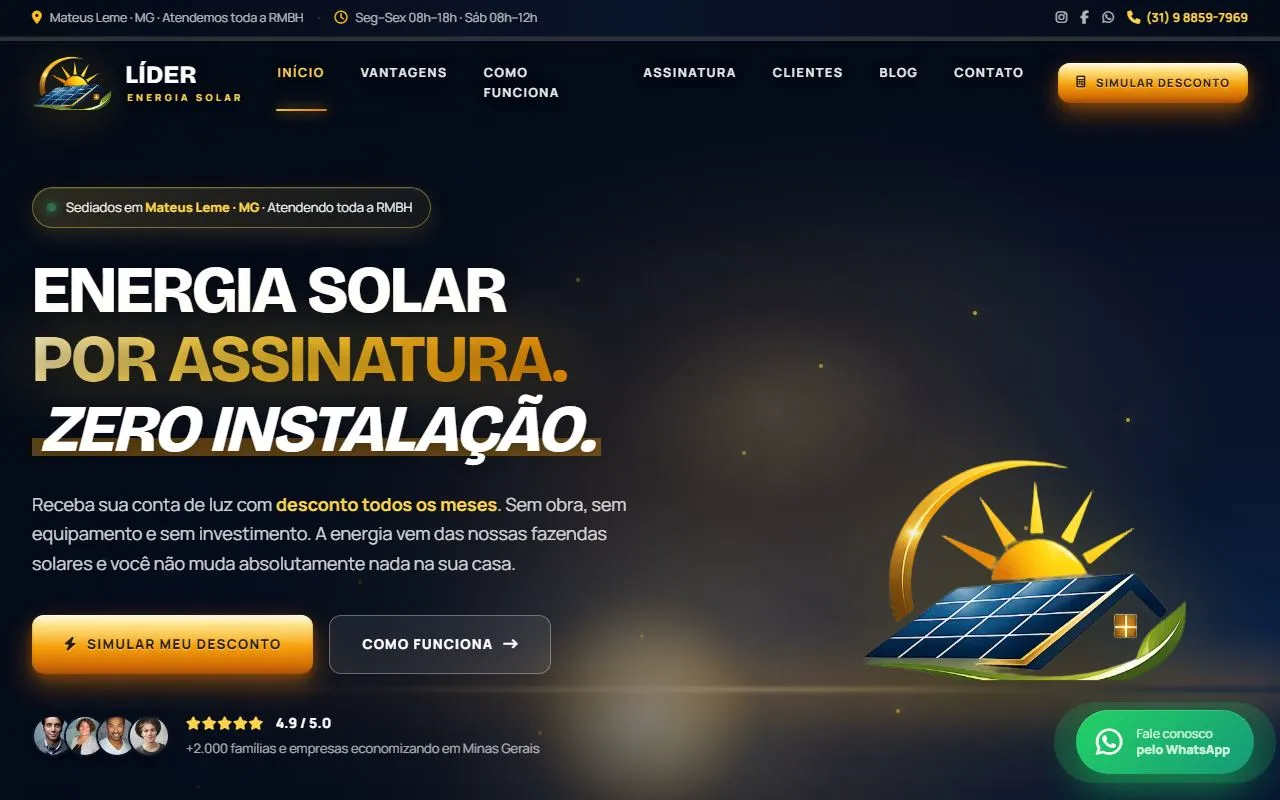 Landing page da Líder Energia Solar no ar